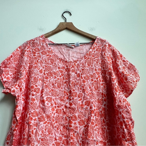 Sigrid Olsen Top Linen 1X Orange Shells Fish Tropical Beach Lagenlook Coastal - Picture 3 of 9